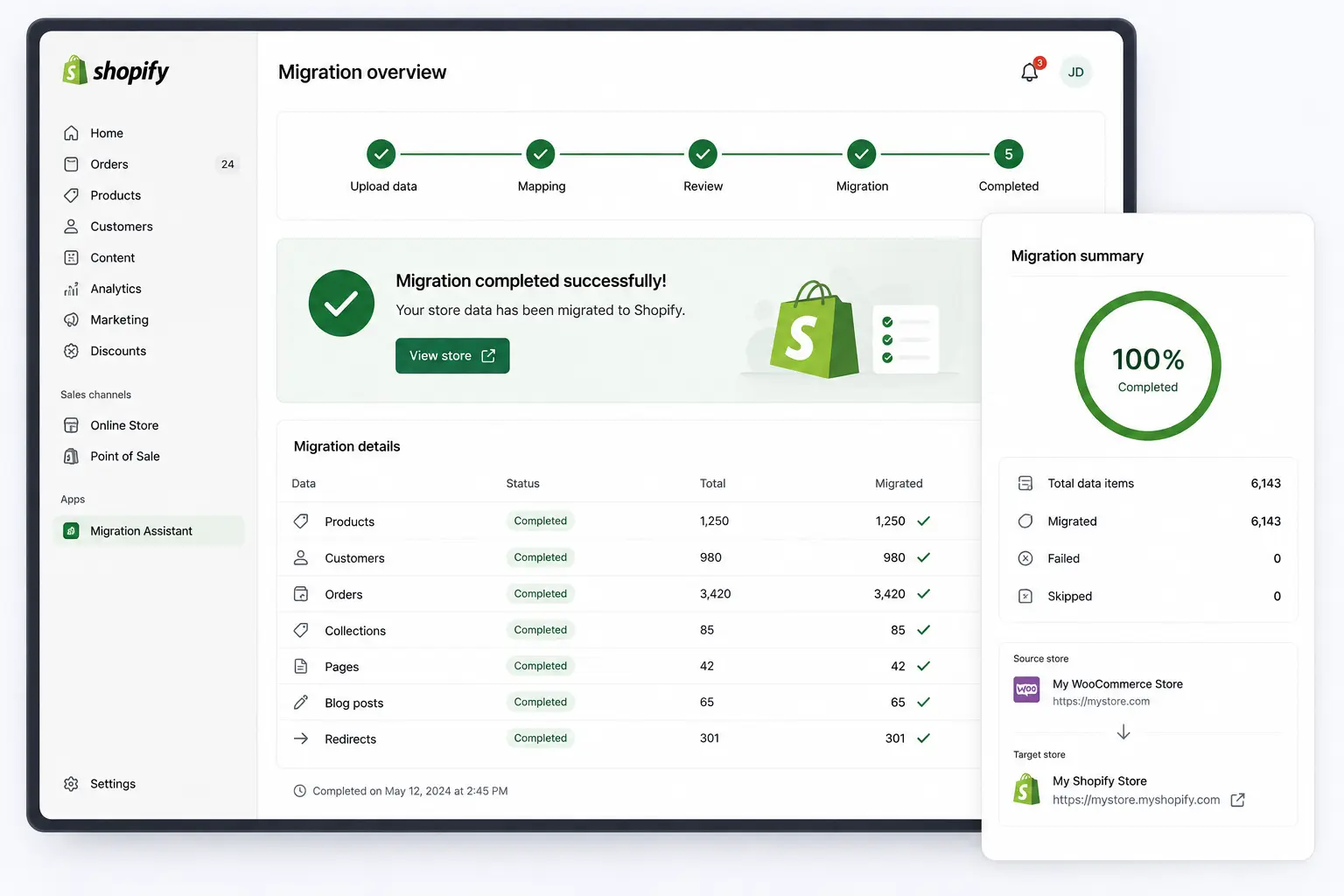 Shopify migration project